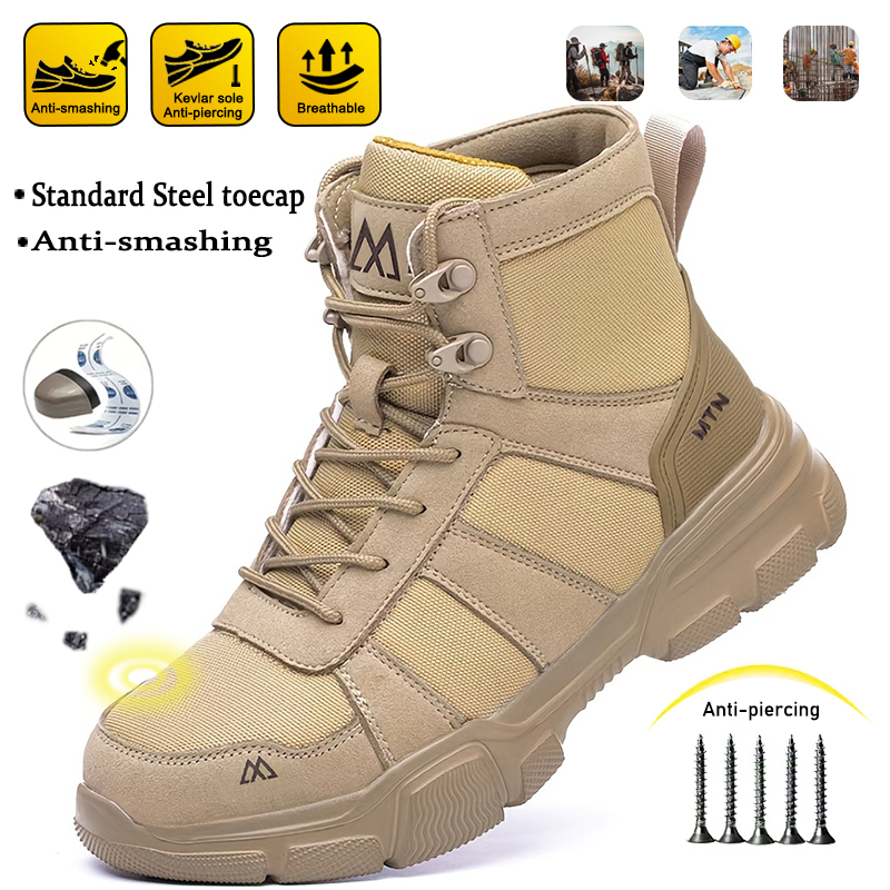 Work Boot Steel Toe - Herenschoenen met anti-verbrijzeling en anti-lek bescherming,